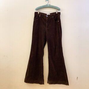 Rollas East Coast Flare High Rise Chocolate Brown Corduroy Cord Pants Sz 33 $139